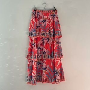 Flying Tomato Coral Floral Tiered Maxi Skirt